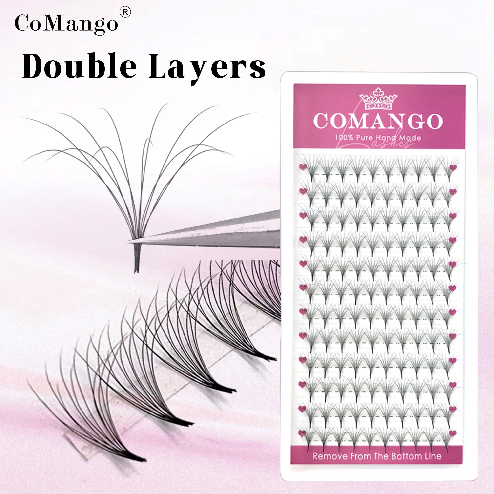 Eyelash Extension Mega Volume - COMANGO ładne dwuwarstwowe, puszyste, gotowe wentylatory